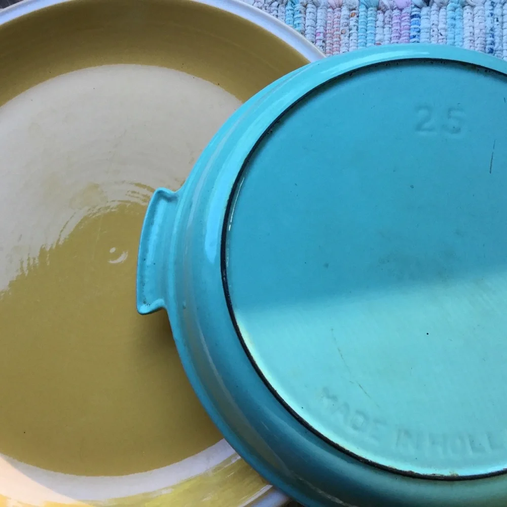 ⚜️  Vintage DUTCH ENAMEL AQUA  Saute Pan w/Handle Cookware Aqua 2.5 SWEET